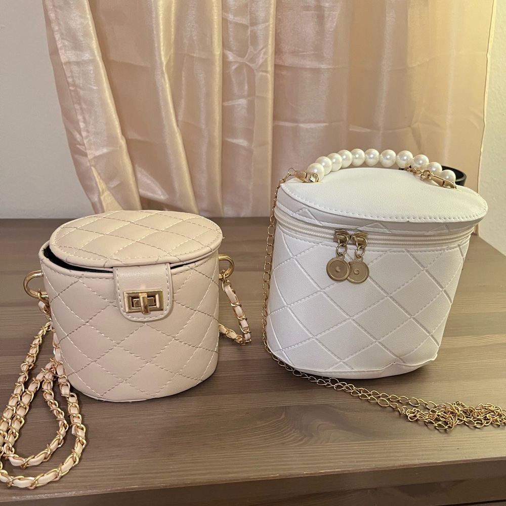 Beige and white small cross body